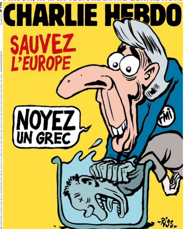 “Salve a Europa, afogue um grego”, diz Lagarde no Charlie Hebdo