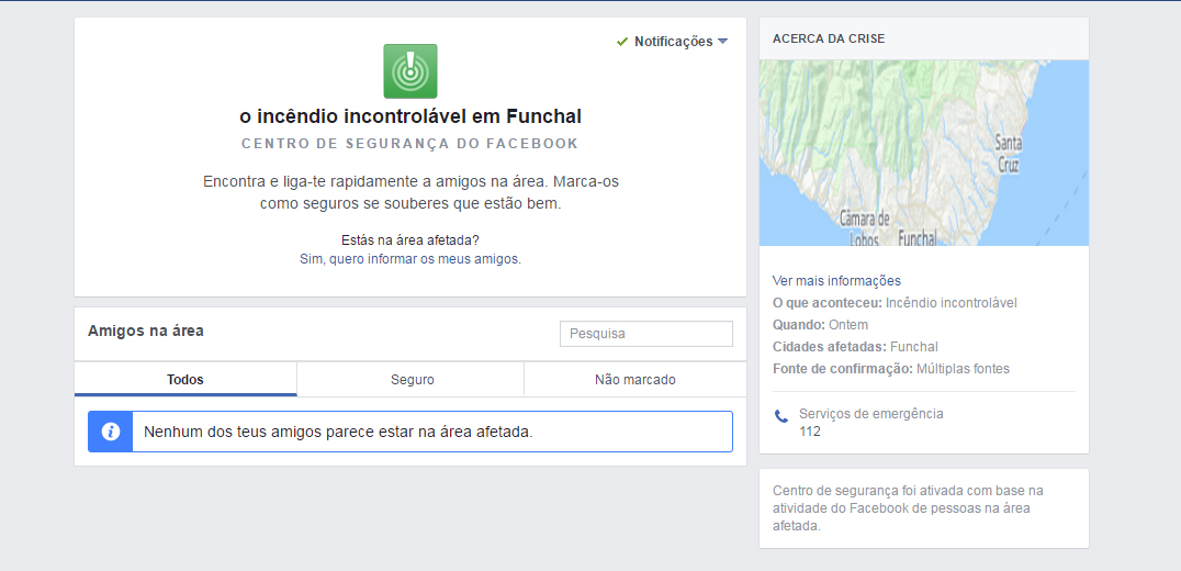 Madeira. Facebook ativa ‘safety check’