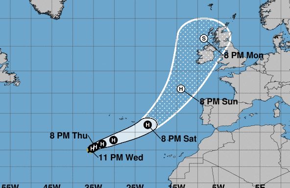 Furacão Ophelia dirige-se para Portugal