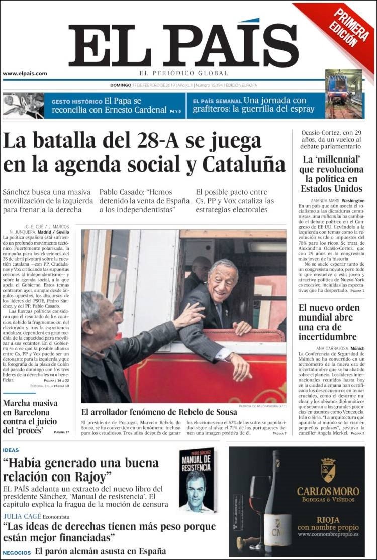 Marcelo chega à capa do &#8220;El País&#8221;