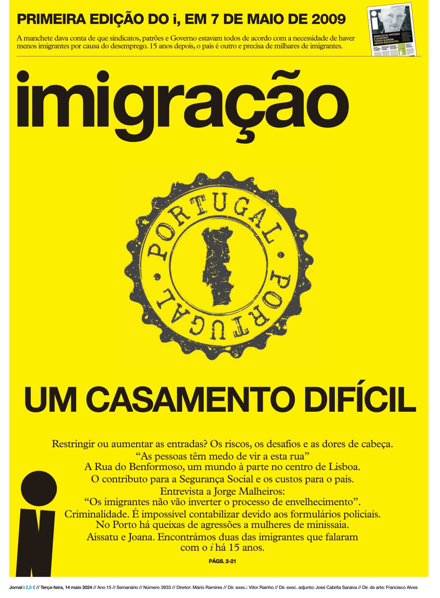 Capa do Jornal i do dia 14 de Maio de 2024